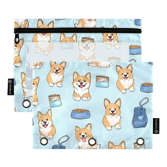 ALAZA 2 Pack Pencil Pouch Cute Puppy Dogs Pencil Case for 3 Ring Binder Clear Window Pencil Bag Organizers