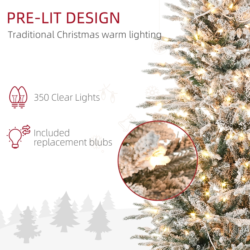 Alvantor Christmas Tree Pre-Lit Flocked with 350 Warm Lights & Auto-Open 42.5"x42.5"x90" 7.5ft Green
