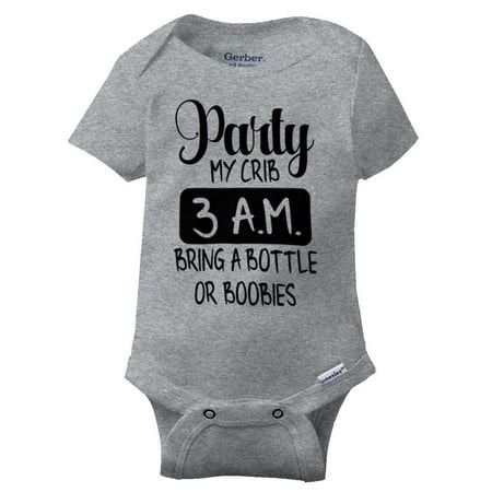 

Brisco Brands Party My Crib Bottle Boobies Funny Unisex Baby Bodysuits