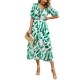 thumbnail image 4 of xiaxaixu Robe Longue d'Été pour Femmes Manches Courtes Col en V Motif/imprimé Floral Robe de Plage, 4 of 5