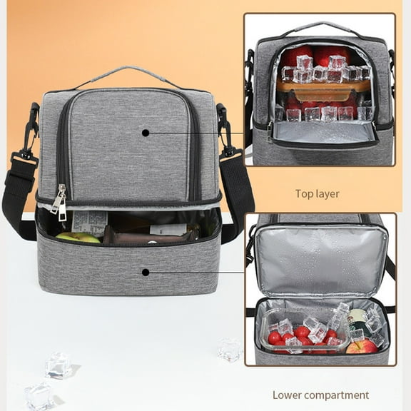 Insulated Lunch Bag Waterproof Double Layer Cooler Tote For Bento Box Meal Container Thermal Food Carrier With Adjustable Strap