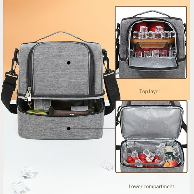 Bolsa térmica para almuerzo | Bolsa térmica impermeable de doble capa con dos compartimentos | Nevera portátil de gran capacidad para 12 latas | Almacenamiento térmico de alimentos para cajas bento