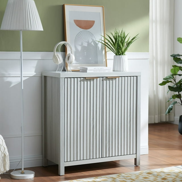 OAKHAM Buffet Bahut Cannelé avec Tablettes Ajustables, Crédence Console d'Appoint Moderne, Chêne Pâle