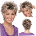 thumbnail image 1 of Peluca de pelo rubio corto, capas marrones, esponjosas, resistentes al calor, para mujeres, mujeres, uso diario natural (rubio gris) LingWen 8390613793263, 1 of 1