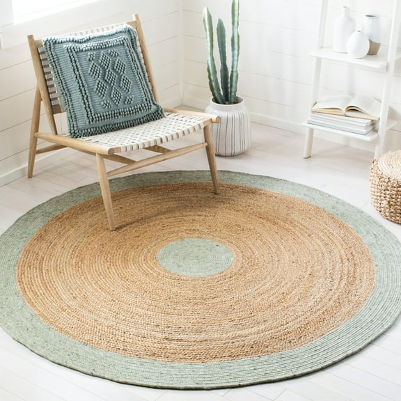 SAFAVIEH Braided Carina Bordered Reversible Area Rug, Sage/Gold, 6' x 6' Round