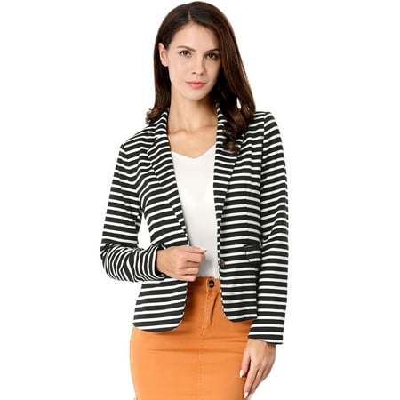 Women's Long Sleeves Notched Lapel Button Closure Striped Blazer
