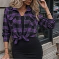 thumbnail image 4 of Dweltoz Women's Plaid Flannel Shirt Soft Long Sleeve Lightweight Casual Button Down Jacket with Pockets 2026 Fall Fashion Blouses,Purple S, 4 of 5