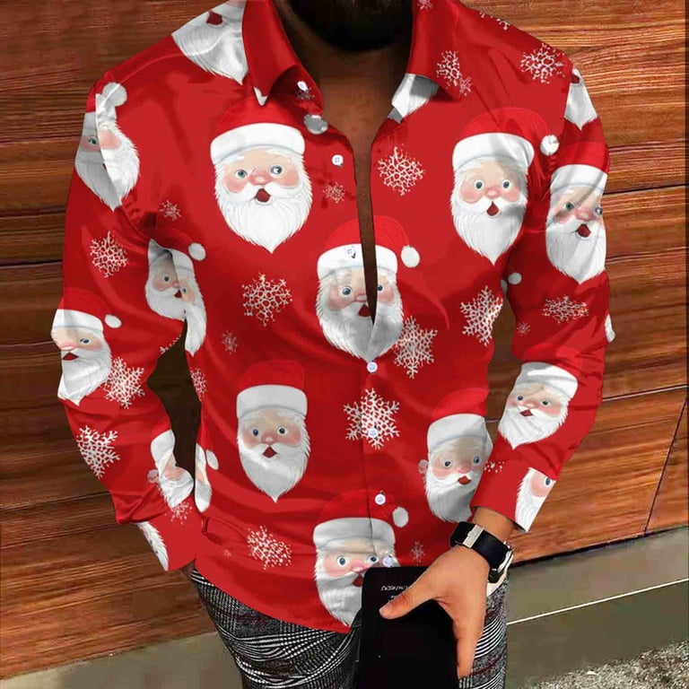 big and tall christmas dress shirts Fznquz Christmas Mens Button Up Shirt Purple Collared Long Sleeve Shirts Xmas Print Trendy Big and Tall Men Clothes, Men's, Size: 5XL