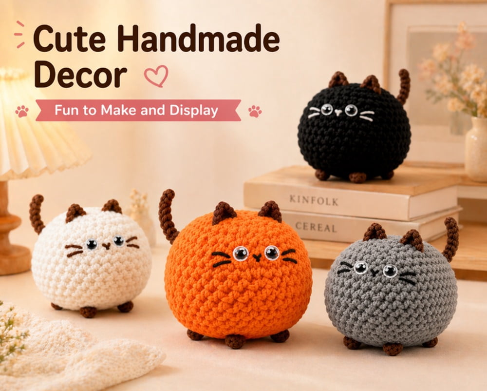 4 Pack Cat Family Crochet Kit for Beginners, Cat Amigurumi Starter Set with Step by Step Video Tutorials, TIKA