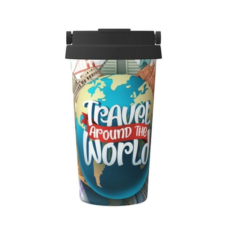 

Susaid Travel Around The World Print Coffee Travel Mug Insulated Coffee Mug with Lid Leakproof Coffee Thermos Coffee Tumbler for Hot&Cold Drinks