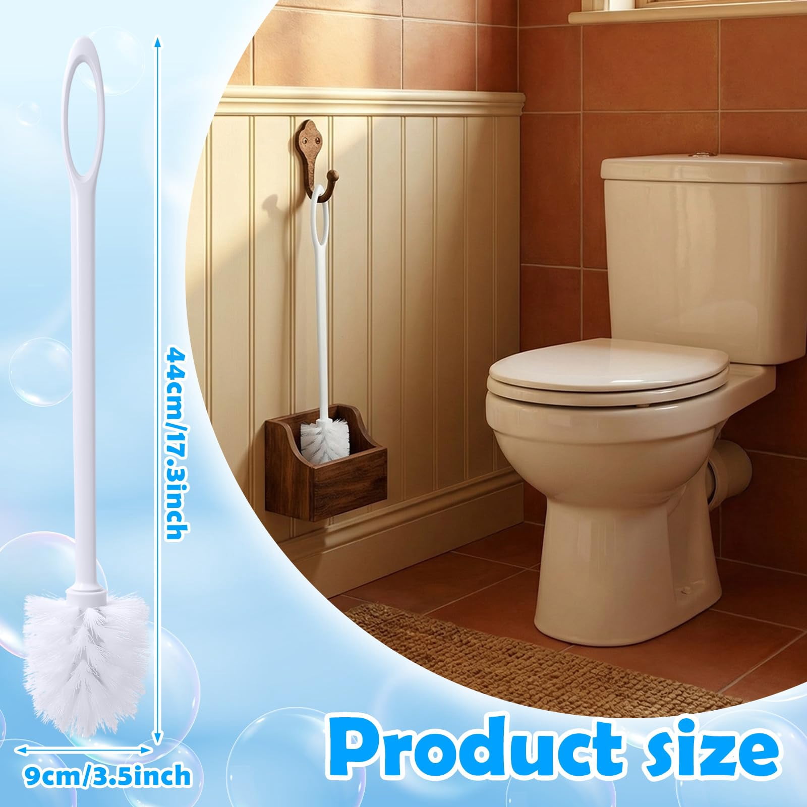 12 17.3 Inch White Toilet Brush Bulk With Hook Hole Long Handle Bowl Cleaner Scrubber For Bathroom Household Cleaning Supplies Christmas Home Gifts