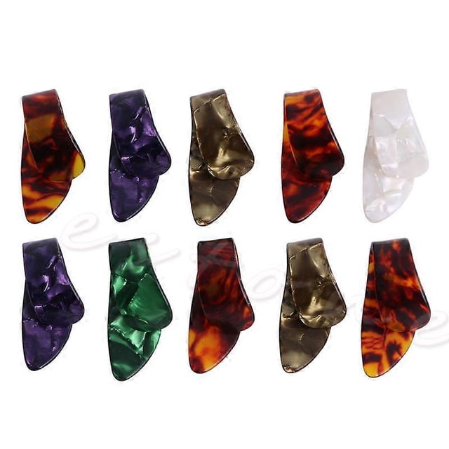 Juego de 10 púas de celuloide para guitarra, para pulgar, de liparita, con banda de dedo, varios colores