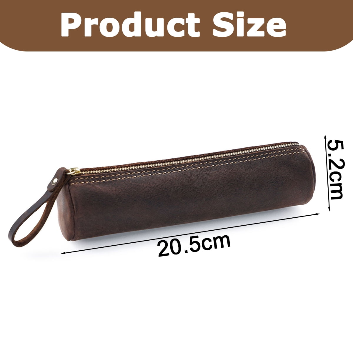Leather pencil case, handcrafted leather pencil case with zipper, large capacity stationery storage caseCoffee color