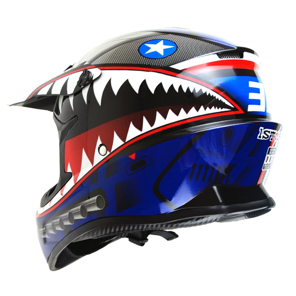 1Storm Adult Motocross BMX MX ATV Dirt Bike Helmet Racing Style SC09SCLS; Shark Blue