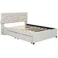 thumbnail image 3 of Beige Linen Upholstered Platform Bed With Brick Style Headboard, Twin Trundle & 2 Drawers, Solid Wood Frame, Max Storage Space, No Box Spring Size Linen, Structure, 3 of 6