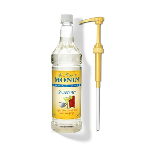 Monin Sugar Free Sweetener Syrup, 1 Liter Plastic Bottle   Gold Pump