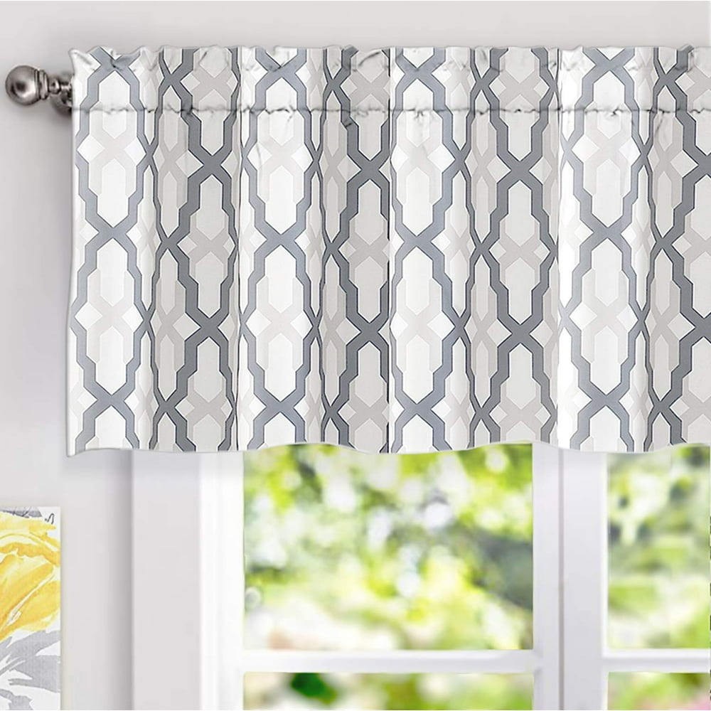 DriftAway Mason Geometric Trellis Pattern Window Curtain Valance, Rod