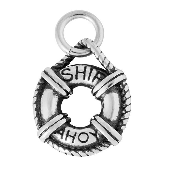 Sterling Silver 20" .8mm 3D Cruise Ship Life Preserver Flotation Buoy Ring Pendant Necklace