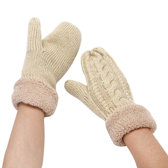 BKQCNKM Gloves for Cold Weather Winter Gloves Women Fashion Knitted Plush Windproof Warm Thickened Fingered Plus Fleece Gloves Winter Gloves Women, Beige One Size