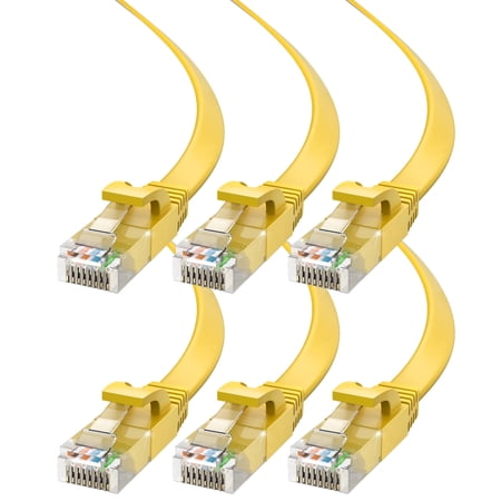 Maximm Cat6 Ethernet Cable 20ft, Flat High-Speed Network LAN Cord for Gaming and Office, Yellow, 6-Pack