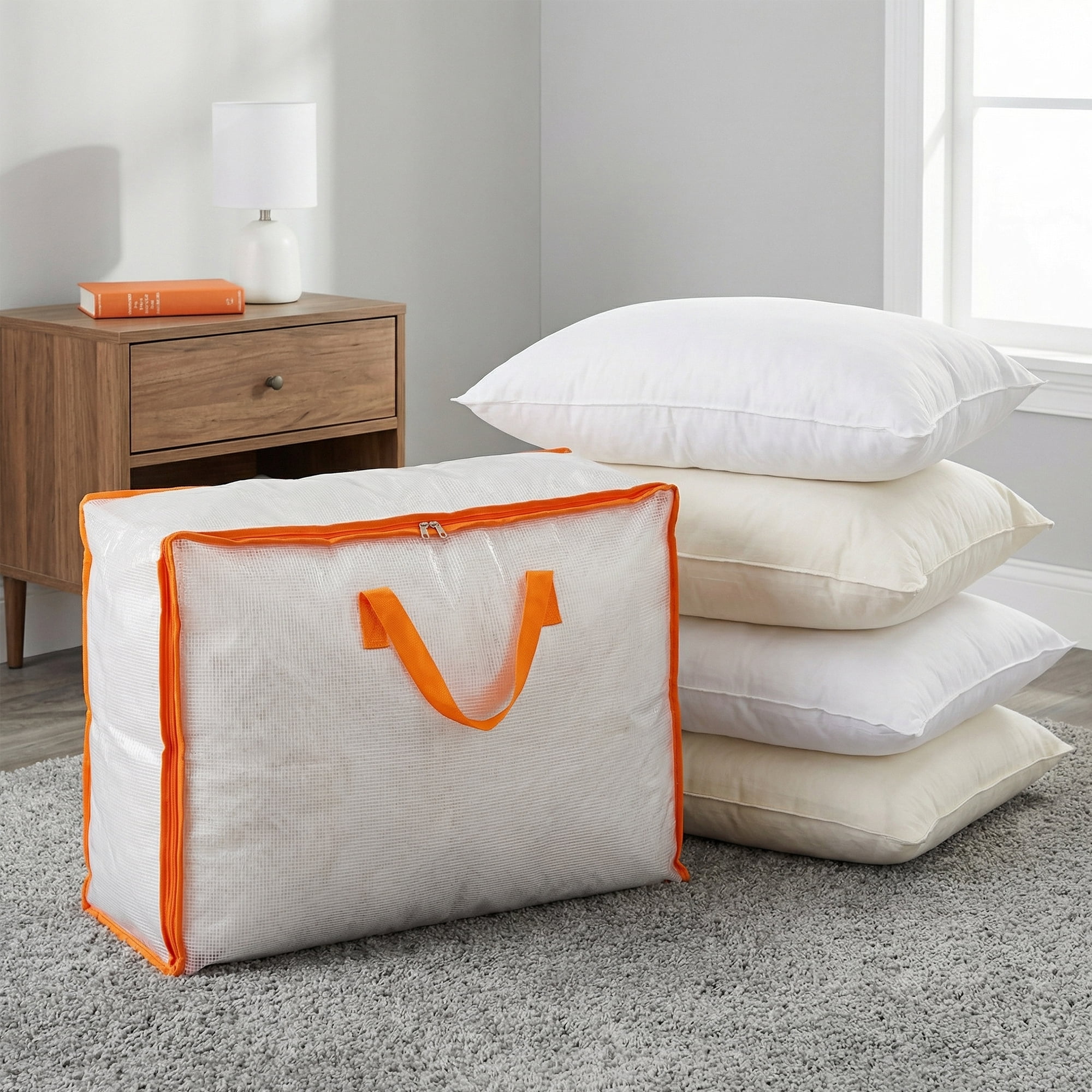 Unique Bargains Storage Bags with Handles for Organizing Clothing Orange 28.7"x12.2"x20.5"