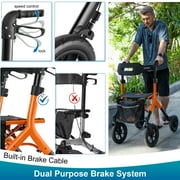 MAXWALK 12 All-Terrain Rollator Walker for Tall Users – Adjustable Height (Fits 56 to 7), Removable Seat, Lightweight Frame, Orange