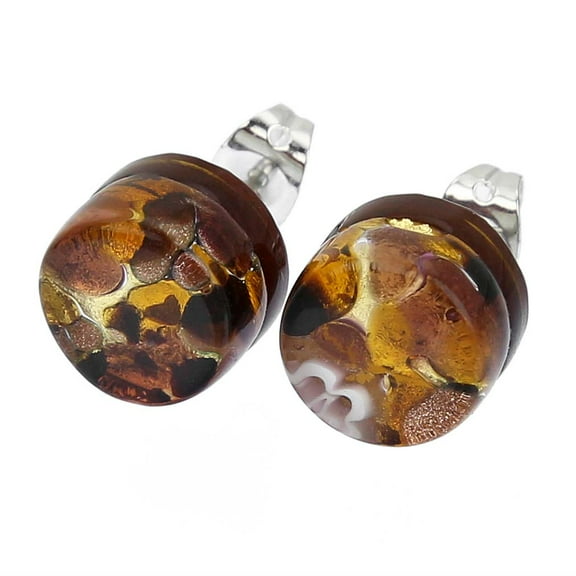 GlassOfVenice Murano Glass Venetian Reflections Round Stud Earrings - Topaz Gold