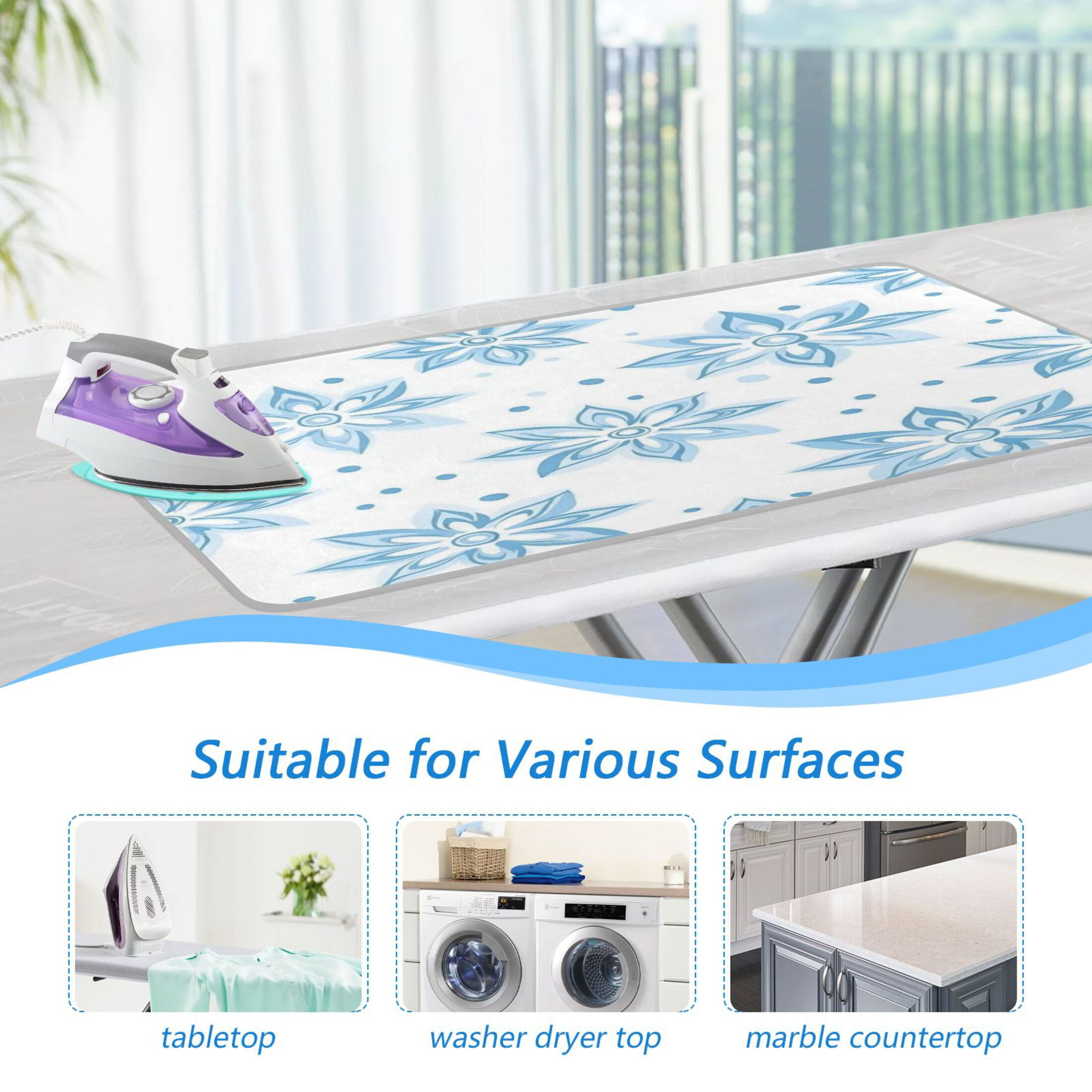 Ironing Mat Portable Ironing Blanket for Table Top Travel Ironing Pad for Washer Dryer 27.6" x 47.2" Snowflake-like Flowers Pattern