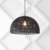 JONATHAN Y Campana 20" 1-Light Bohemian Modern Woven Rope/Iron LED Pendant, Black