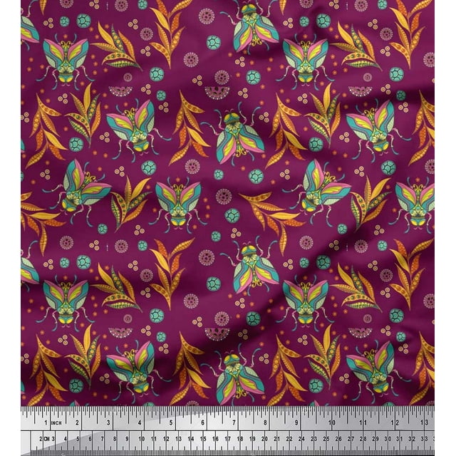 Soimoi Tissu en Poly Georgette Feuilles, Floral & Imprimés d'Insectes au Mètre 52 Pouces de Large
