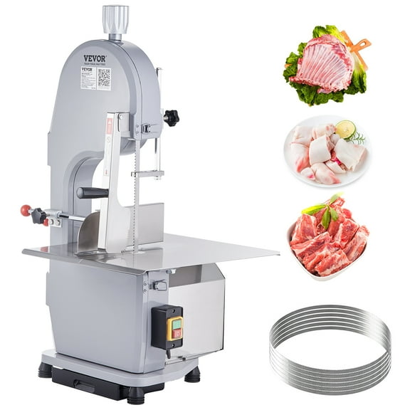 VEVOR Commercial Electric Meat Bandsaw, 1100W Stainless Steel Countertop Bone Sawing Machine,Workbeach 19.3" x 15",0.16-7.9 Inch Cutting Thickness,Frozen Meat Cutter with 6 Blades for Rib Pork Beef