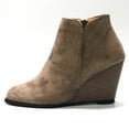 thumbnail image 4 of FRSASU Womens V Cut Wedge Ankle Booties Zip-up Closed Toe Stacked Heel Faux Suede Winter Boots On, 4 of 9