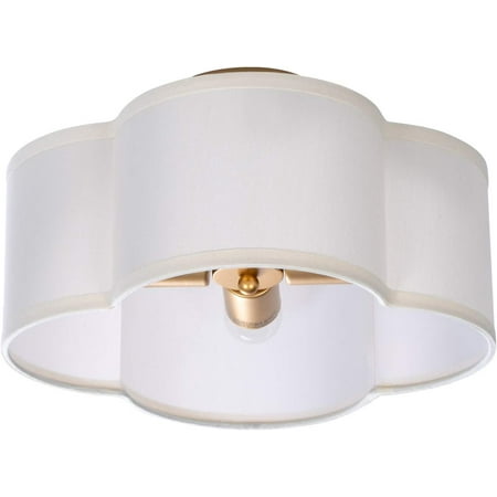 

TUYUAN Semi-Flush Mount Ceiling Light Fixture Cream White Fabric Drum Shade Antique Brass Brush Paint Finish for Bedroom Dining Room Corridor Living Room 13.77 4-Light