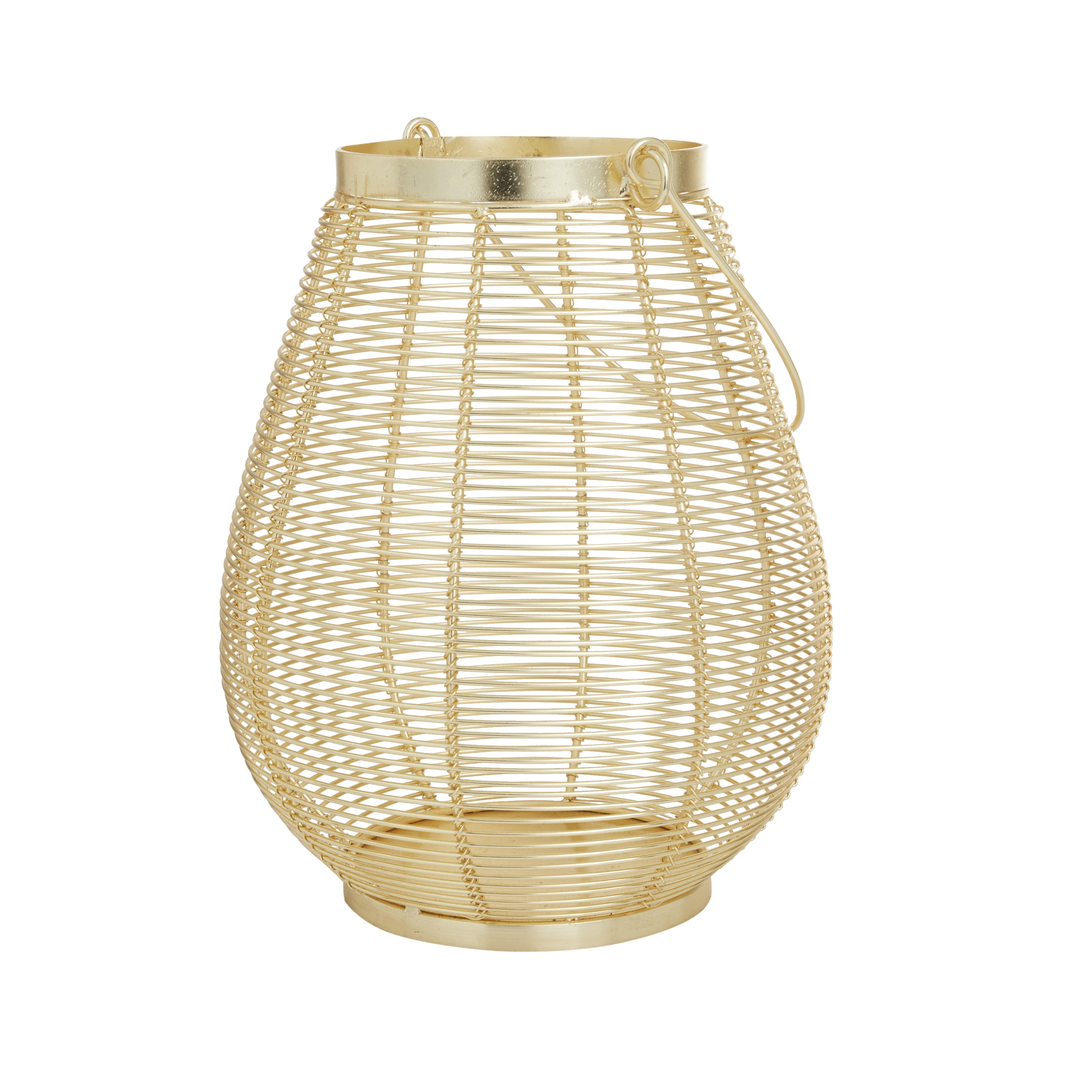 DecMode Gold Metal Decorative Candle Lantern with Thin Metal Handle