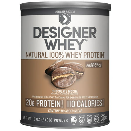 Designer Protein 100% Whey Protein Powder, Chocolate Mocha, 20g Protein, 12