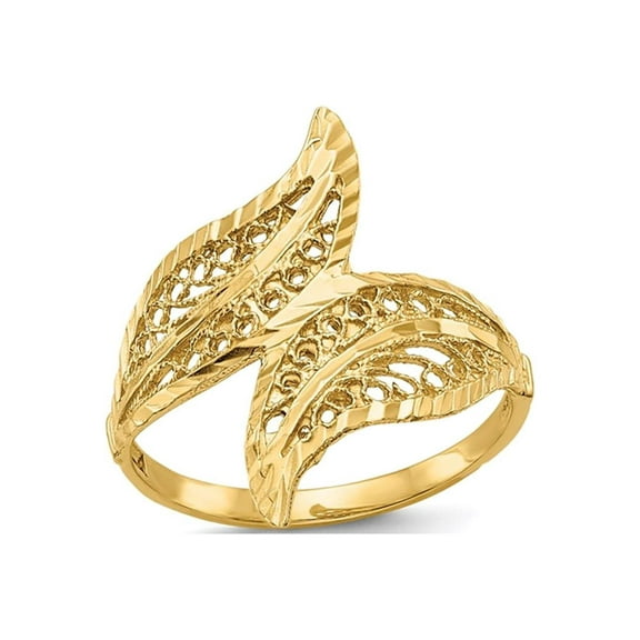 Gem & Harmony Ladies 14K Yellow Gold Filigree Leaf Ring (SIZE 7) for Women