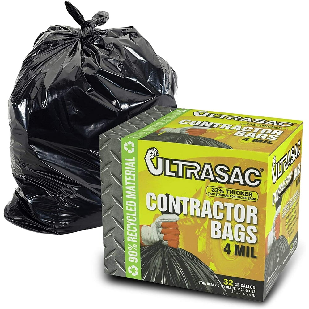 Extra Heavy Duty Contractor Bags 42 Gallon 4 Mil 32 Pack Wties 33 X 48 Extremely Thick 