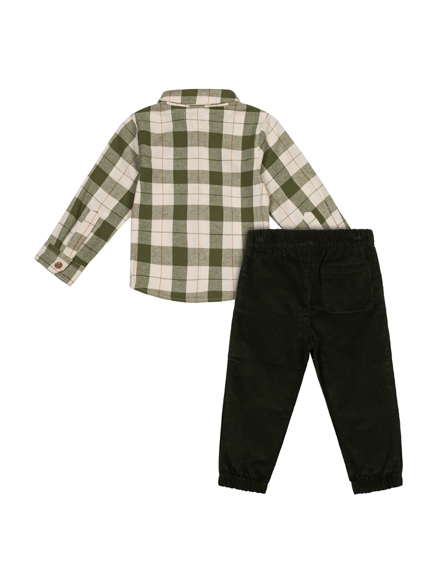 Wonderluxe Baby Boys' Long Sleeve Flannel Shirt and Pant, 2-Piece Set, Sizes 0-3M-24M