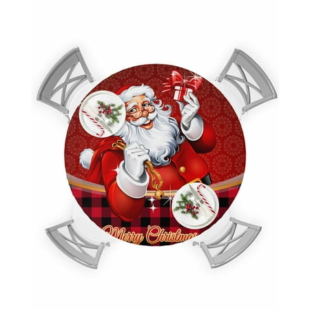 

Round Tablecloth with Elastic Merry Christmas Santa Claus Xmas GIfts Balls Red Waterproof Table Cover Wipeable Fitted Table Cloths for 36 -44 Round Tables Dining Kitchen Indoor Outdoor Use
