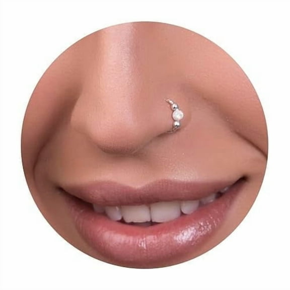 Silver Nose Ring - Dainty 10mm ring 18 Gauge Hammered Piercing – 3mm Fire White Opal - Snug 925 Sterling Silver Nose Piercings – Body Jewelry Piercing rings