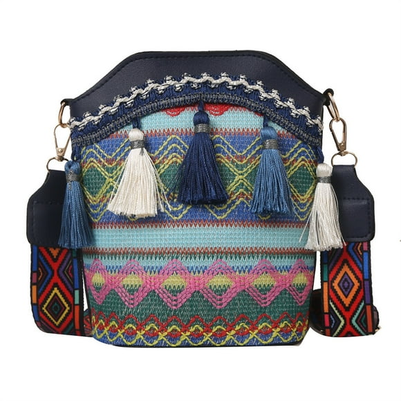 Bandolera estilo bandolera boho chic de lona con borlas para mujer