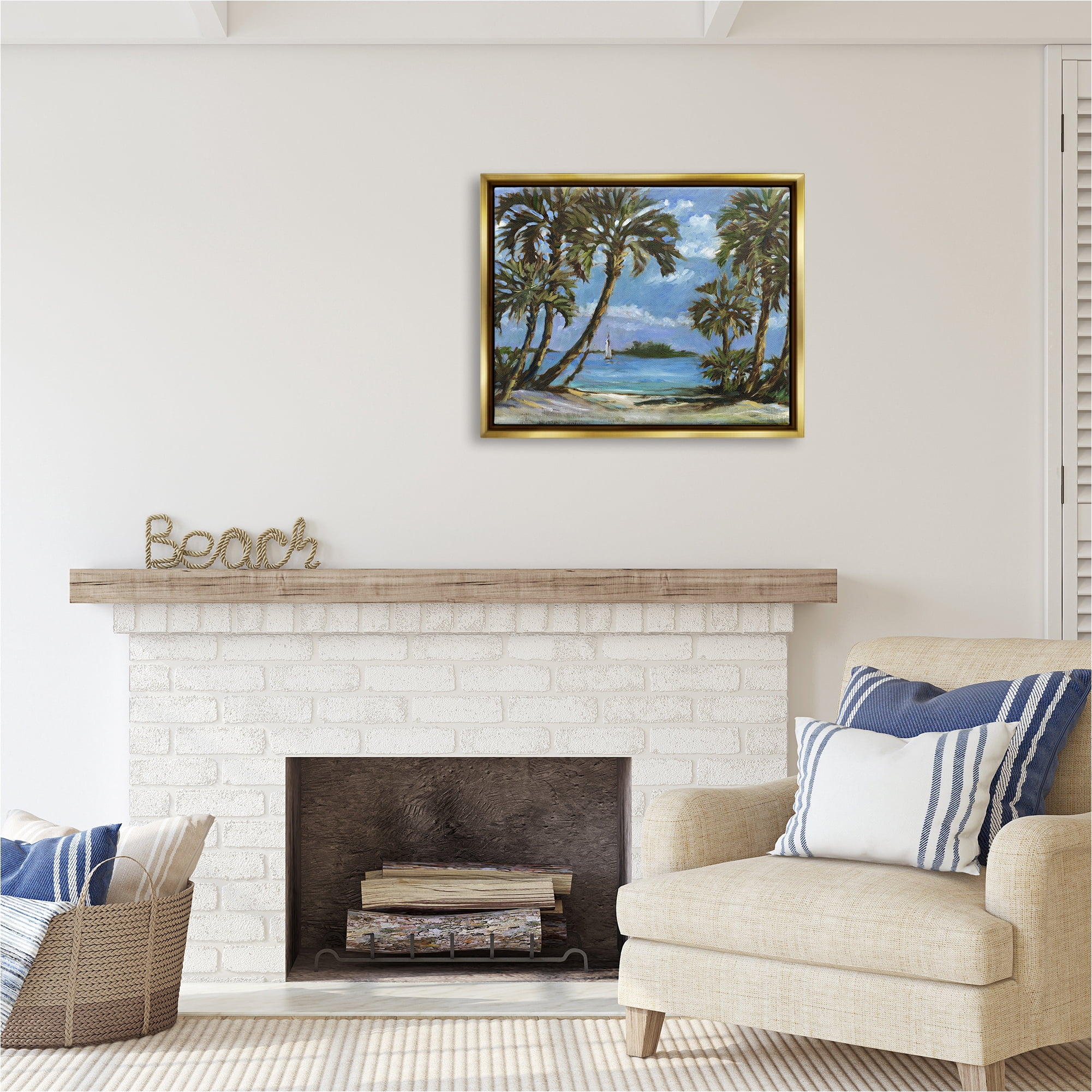 Stupell Industries Summer Palms Landscape Landscape Painting Gold Floater Framed Canvas Art Print Wall Art, 31 x 25
