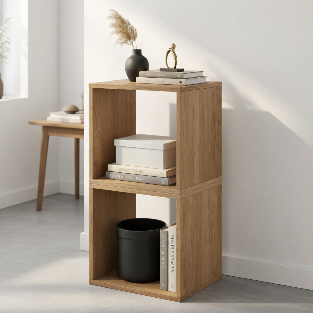 Demi Bonn 2-Tier Cubes Stackable Bookcase for Living Room and Study, Freestanding Display Shelf Bookshelf, Beige