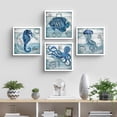 thumbnail image 3 of PixonSign Framed Wall Art Collage Print Gallery Set Octopus, Clownfish, Jellyfish Amphibians Wilderness Digital Art Modern Nautical Multicolor Blue for Living Room, Bedroom, Office - 12"x12"x4 WHITE, 3 of 6