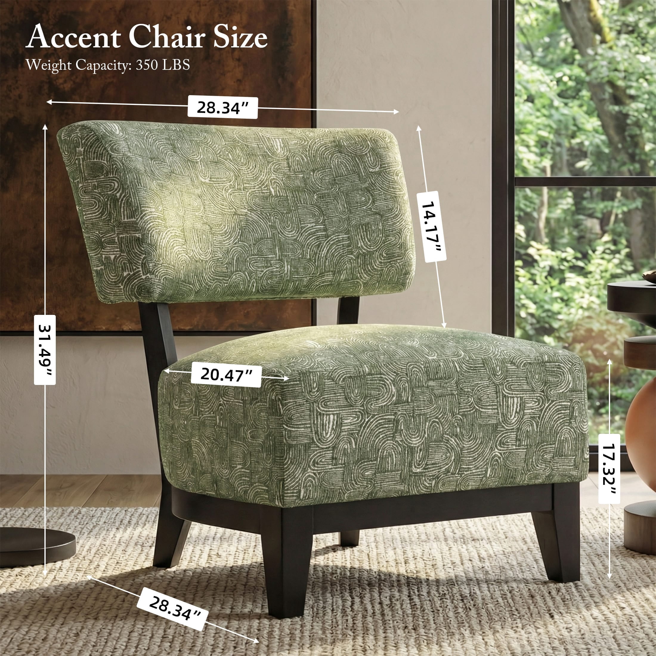 Aenkyo Contemporary Chenille Fabric Armless Accent Chair, Green