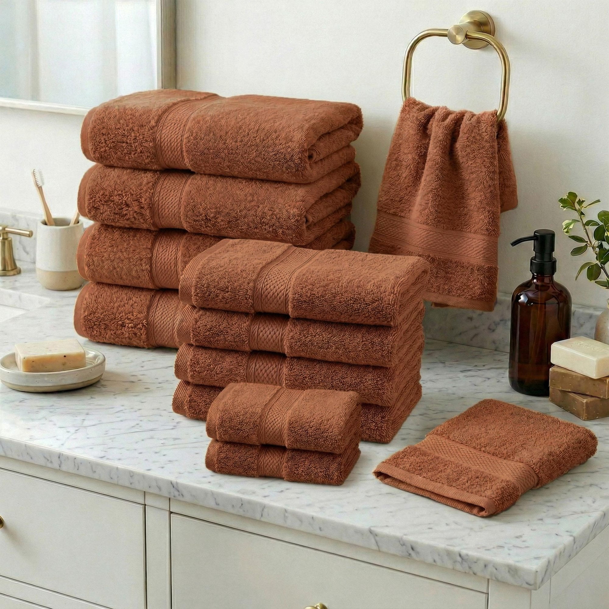 Superior Madeline Egyptian Cotton Ultra-Plush 12-Piece Towel Set, Rust
