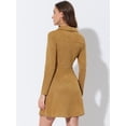 thumbnail image 3 of Vestido acampanado de manga larga con cuello de solapa de gamuza sintética para mujer Caqui M, 3 of 4