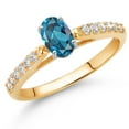 thumbnail image 2 of Gem Stone King 10K Yellow and White Gold Oval London Blue Topaz and White Lab Grown Diamond Engagement Ring for Women (0.78 Cttw, Gemstone November Birthstone, Available in Size 5, 6, 7, 8, 9), 2 of 4
