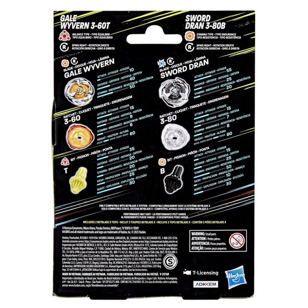 Beyblade X Gale Wyvern 3-60T & Sword Dran 3-80B Dual Pack Set