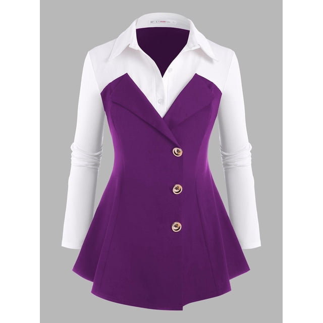 Top de Talla Extra con Botones en Capas Rosegal Blusas Tallas Grandes